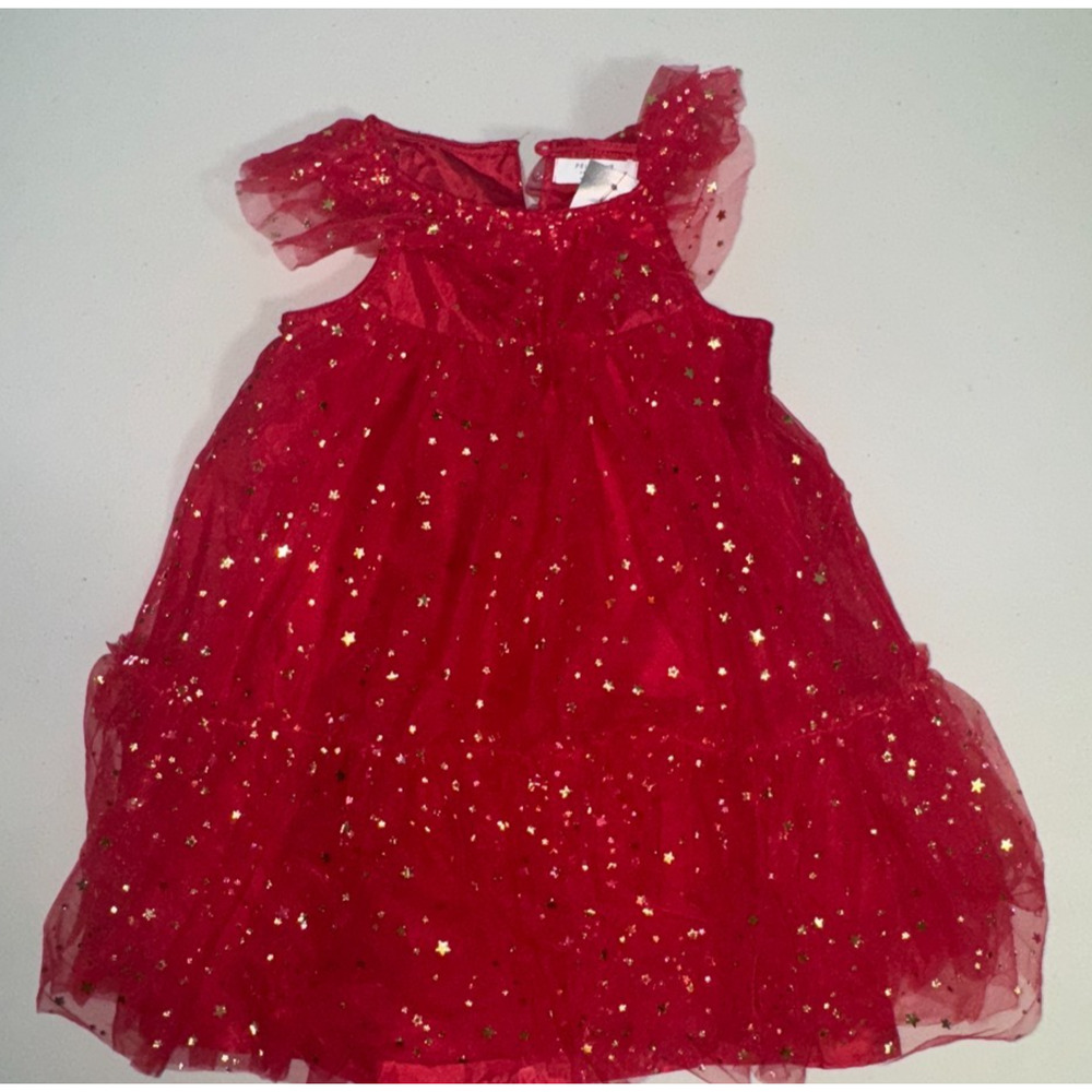 Primark Girls 4-5 Dress Tulle Ruffle Sleeve Metallic Stars Holiday Party Formal